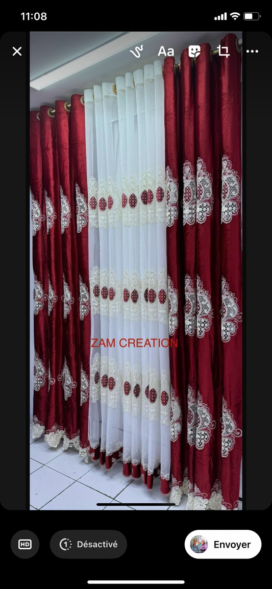 Rideau matière dentelle et Velour✨4 rideau complet